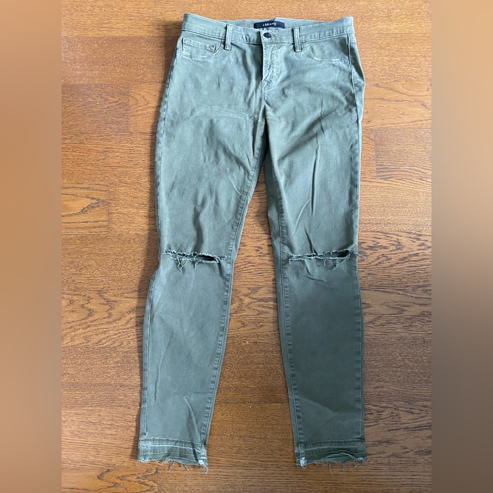 J BRAND | Green Jungle Mid Rise Distressed Skinny Jeans - Size 29 - Picture 2 of 7